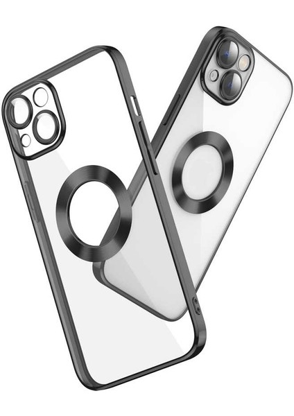 Apple iPhone 13 Kılıf Logo Gösteren Kamera Korumalı Silikon Gümüş modelleri