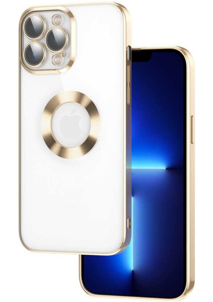 Apple iPhone 12 Pro Max Kılıf Logo Gösteren Kamera Korumalı Silikon Gold