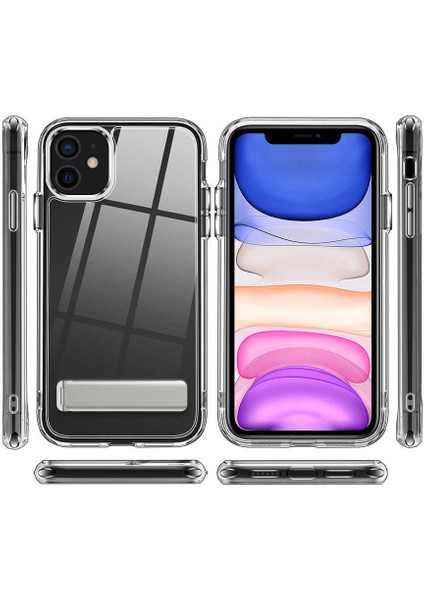 Apple iPhone 11 Kılıf Lüx Silikon L Standlı Şeffaf
