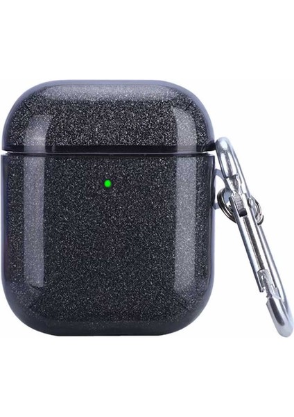 Apple Airpods Kılıf Sert Simli Silikon A17 Siyah