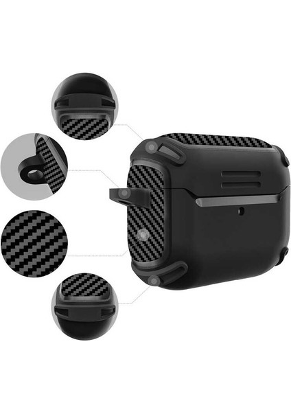 Apple Airpods Pro Kılıf Sert Armor Karbon Görünüm A26 Kırmızı