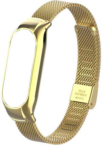 Xiaomi Mi Band 7 Kordon Clipsli Hasır Metal Ayarlanabilir Krd 06 Gold