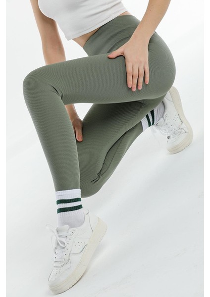 Yüksek Bel, Fitilli, Mint Toparlayıcı Interlok Beli Lastikli Örme Tayt 03001 indirimleri