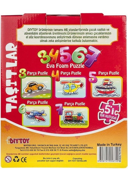 8742 Dıytoy Süper Renkli 5 I 1 Kutuda Puzzle - Taşıtlar 3+4+5+6+7 Parça Puzzle