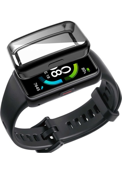 Huawei Band 7 ile Uyumlu Tpu Çerçeveli Tam Kapatan Ekran Koruyucu Çerçeve Kılıf Siyah