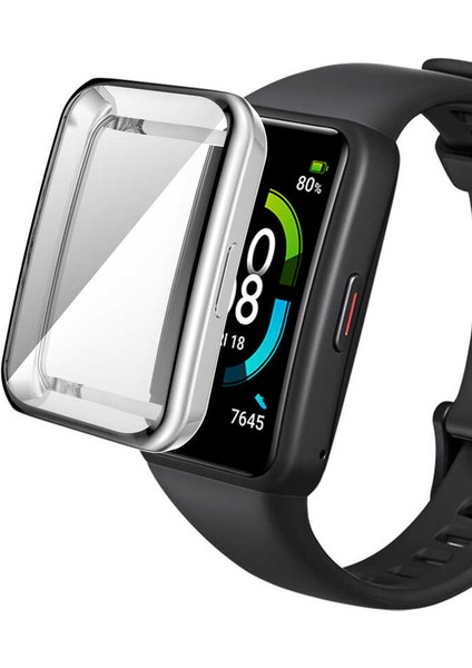 Huawei Band 7 ile Uyumlu Tpu Çerçeveli Tam Kapatan Ekran Koruyucu Çerçeve Kılıf Gri