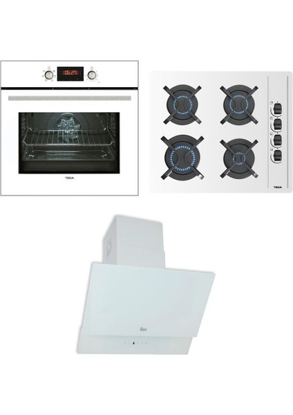Ankastre Set; Hak 627 Wh Ankastre Fırın, Gbc 64002 Kbc Wh Ankastre Ocak, Tvt 60.1 White Davlumbaz