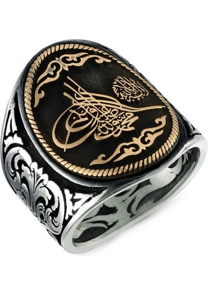 925 Ayar Gümüş Osmanlı Tuğra Motifli Erkek Yüzük