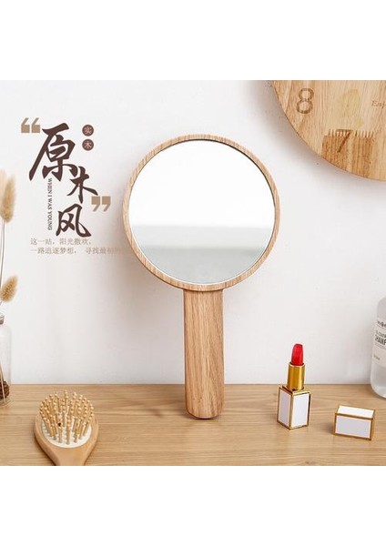 Meşe Katı Ahşap Yüksek Çözünürlüklü Kozmetik Mirror.women'in Taşınabilir Makyaj Aynası. Simple Tarzı Kadın Eli Güzellik Aynası. (Ahşap Renk) (Yurt Dışından)