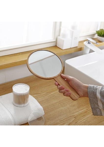 Meşe Katı Ahşap Yüksek Çözünürlüklü Kozmetik Mirror.women'in Taşınabilir Makyaj Aynası. Simple Tarzı Kadın Eli Güzellik Aynası. (Ahşap Renk) (Yurt Dışından)