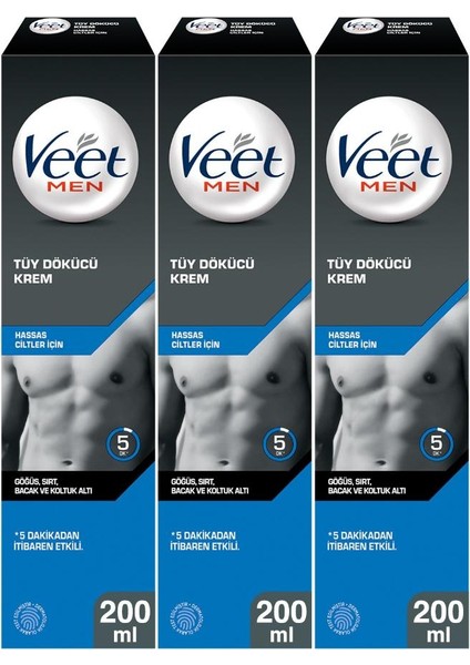 Veet Men Erkeklere Özel Tüy Dökücü Krem Hassas Ciltler İçin 200 ml 3 Adet