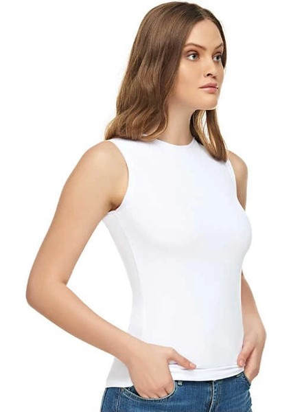 Elit 2201 Sıfır Kol Likralı Elastan Bayan Atlet Body Fanila Beyaz