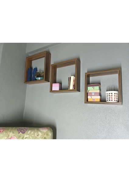 Dekoratif 3'lü Kare Kutu Raf