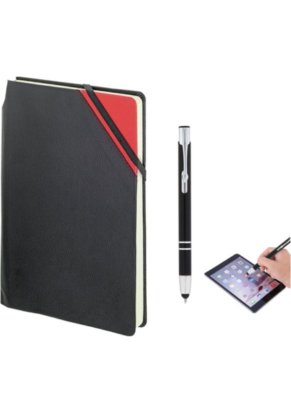 Termo Deri Not Defteri Touchpen Dokunmatik Uç Metal Tükenmez Kalemli Dikişli Çizgili Defter