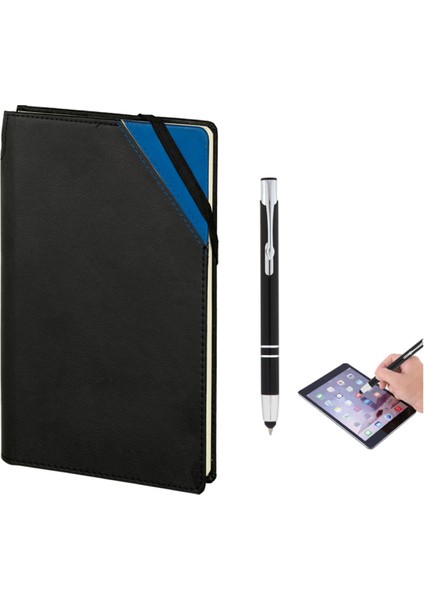 Termo Deri Not Defteri Touchpen Dokunmatik Uç Metal Tükenmez Kalemli Dikişli Çizgili Defter