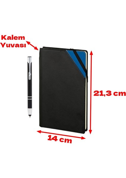 Termo Deri Not Defteri Touchpen Dokunmatik Uç Metal Tükenmez Kalemli Dikişli Çizgili Defter