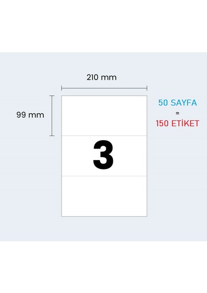 ETKİN ETİKET 50 SAYFA ETK-3 HAZIR A4 ETİKET - HAZIR ETİKET - 210*99mm - 50 SAYFA = 150 ETİKET