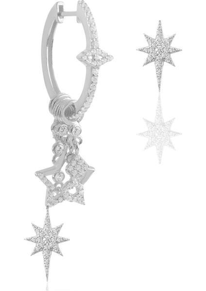 Gümüş Rodyumlu Zirkon Taşlı Kar Tanesi Şans Küpe