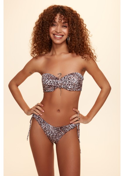 No Gossip Blush Dolgulu Straplez Bikini Tek Üst Leopar Desenli 229103