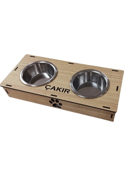 Isme Özel Ahşap Kedi Mama Kabı Köpek Su Kabı