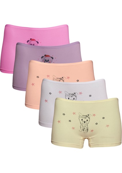 5'li Desenli Kız Çocuk Boxer