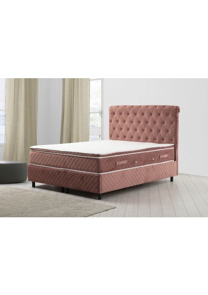120X200 Sonata Baza+Başlık+Miray Gizli Pedli Yatak Gül Kurusu