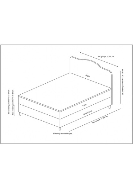 Vassi Baza+Başlık+Miray Gizli Pedli Yatak Gri 160X200