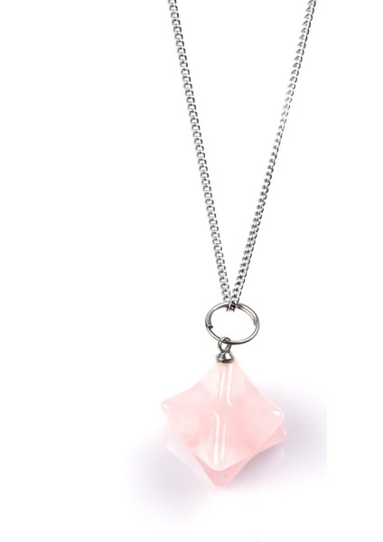 Pembe Kuvars Doğal Taş Merkaba Kolye