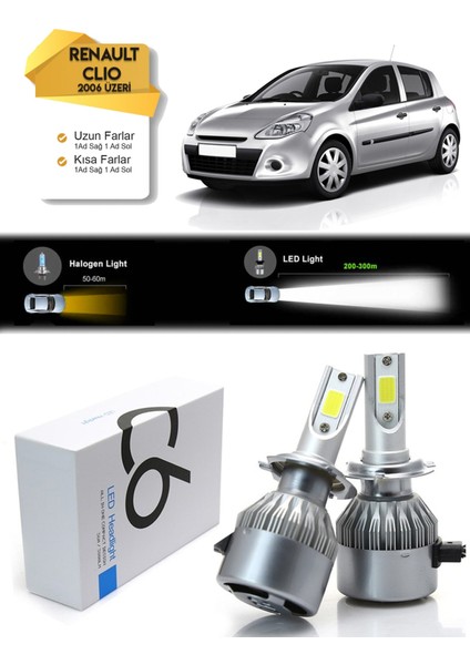 Renault Clio Uzun Far Kısa Far Led Xenon Şimşek Etkili 2006 Ve Üzeri