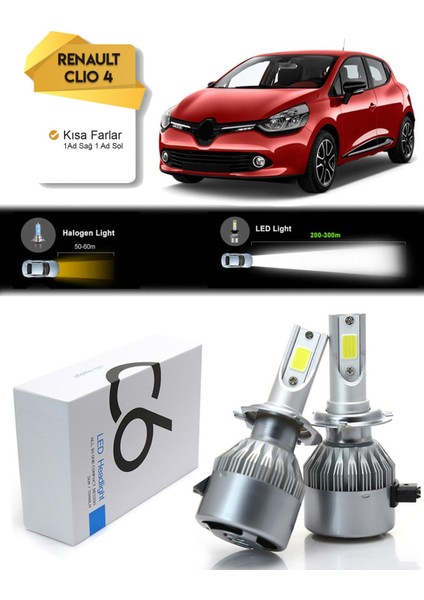 Renault Clio 4 Kısa Far Led Xenon Şimşek Etkili