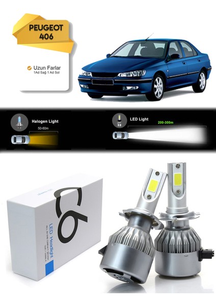 Peugeot 406 Uzun Far Led Xenon Şimşek Etkili