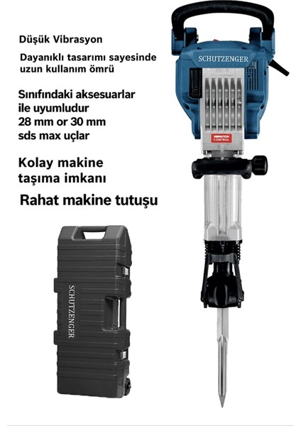 German Desing 21 Kg 4800w Profesyonel Büyük Tip Kırıcı Delici Uç Hediyeli Tekerlekli Taşıma Arabası