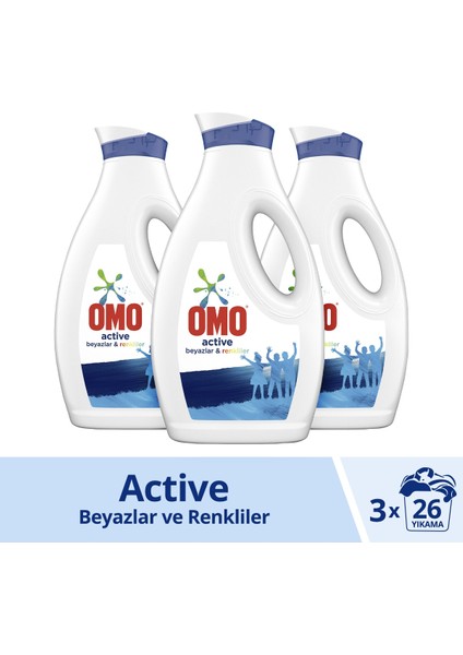 Sıvı Çamaşır Deterjanı Active Beyazlar ve Renkliler İçin 26 Yıkama 1,69 lt 3'lü