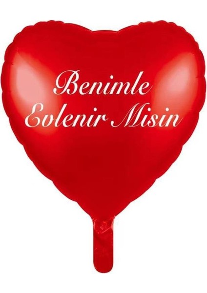 Parti Vitrini Kalp Benimle Evlenirmisin Folyo Balon Kırmızı Renk 18 Inç