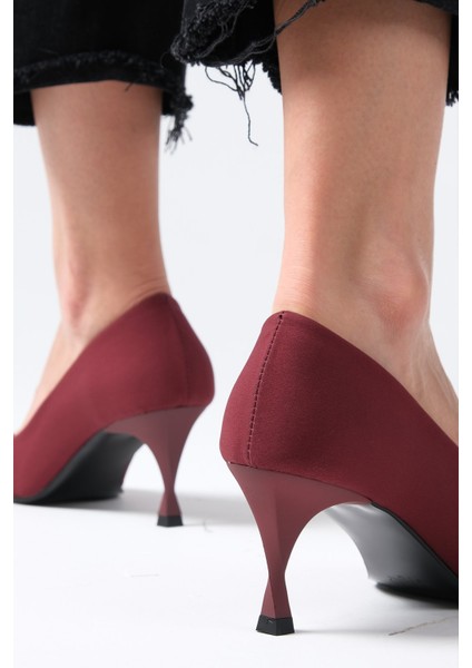 Alexandra Bordo Renk Kristal Taşlı Mat Saten Kumaş Kadın Abiye Stiletto Ayakkabı modelleri