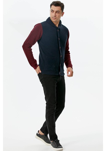 Şal Yaka Düğmeli Triko Hırka - Lacivert - Bordo modelleri