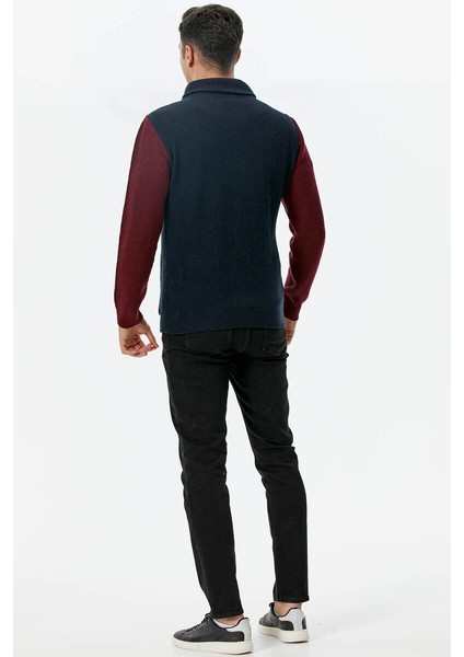 Şal Yaka Düğmeli Triko Hırka - Lacivert - Bordo fırsatları