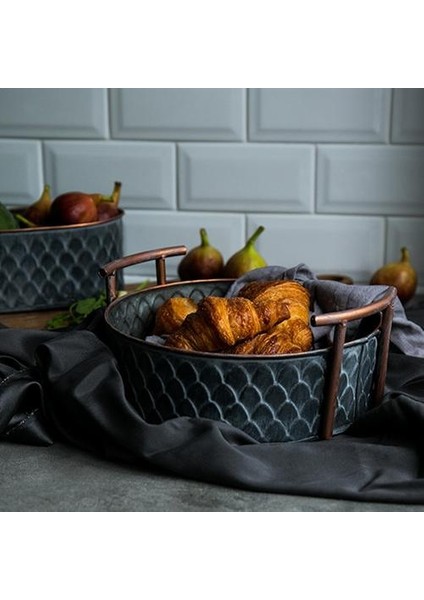 Avrupa El Işi Vintage Meyve Ekmek Sepeti Yuvarlak Antik Metal Tepsiler Kolları ile Retro Masa Mutfak Depolama Ev Dekor Depolama Tepsileri (Yurt Dışından) modelleri