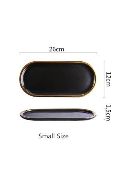 Lüks Seramik Depolama Tepsi Yemek Tabağı Gıda Meyve Kahvaltı Suşi Tatlı Tepsi Oval Plaka Takı Masaüstü Dekorasyon Organize Depolama Tepsileri Blackgold-S (Yurt Dışından)