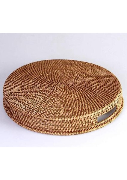 Kolu ile Sıcak Rattan Tepsi El Dokuma Çok Amaçlı Hasır Tepsi ile Dayanıklı Rattan Fiber Yuvarlak Depolama Tepsileri Ler (Yurt Dışından)