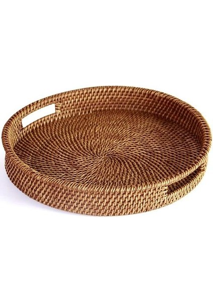 Kolu ile Sıcak Rattan Tepsi El Dokuma Çok Amaçlı Hasır Tepsi ile Dayanıklı Rattan Fiber Yuvarlak Depolama Tepsileri Ler (Yurt Dışından)