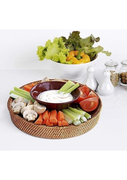 Kolu ile Sıcak Rattan Tepsi El Dokuma Çok Amaçlı Hasır Tepsi ile Dayanıklı Rattan Fiber Yuvarlak Depolama Tepsileri Ler (Yurt Dışından)