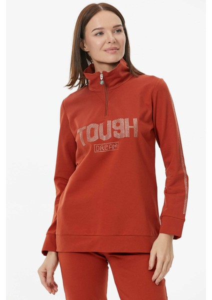 Yarım Fermuarlı Taş Detaylı Eşofman Takım - Kiremit fiyatları