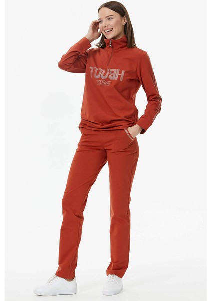 Yarım Fermuarlı Taş Detaylı Eşofman Takım - Kiremit modelleri