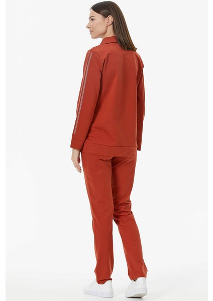 Yarım Fermuarlı Taş Detaylı Eşofman Takım - Kiremit indirimleri