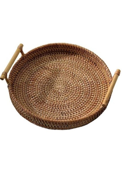 Rattan Yemeği Tabağı El Dokuma Depolama Sepeti Kesme Plakası Gıda Depolama Plakası Kolu Plaka Kahvaltı Içecek Snack Kahve Çay Depolama Tepsileri (Yurt Dışından)
