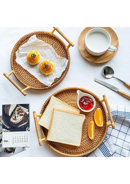 Rattan Yemeği Tabağı El Dokuma Depolama Sepeti Kesme Plakası Gıda Depolama Plakası Kolu Plaka Kahvaltı Içecek Snack Kahve Çay Depolama Tepsileri (Yurt Dışından) fiyatları