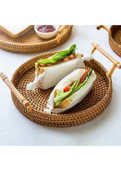 Rattan Yemeği Tabağı El Dokuma Depolama Sepeti Kesme Plakası Gıda Depolama Plakası Kolu Plaka Kahvaltı Içecek Snack Kahve Çay Depolama Tepsileri (Yurt Dışından) modelleri