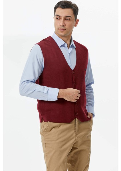Klasik Triko Düğmeli Triko Yelek - Bordo fiyatları