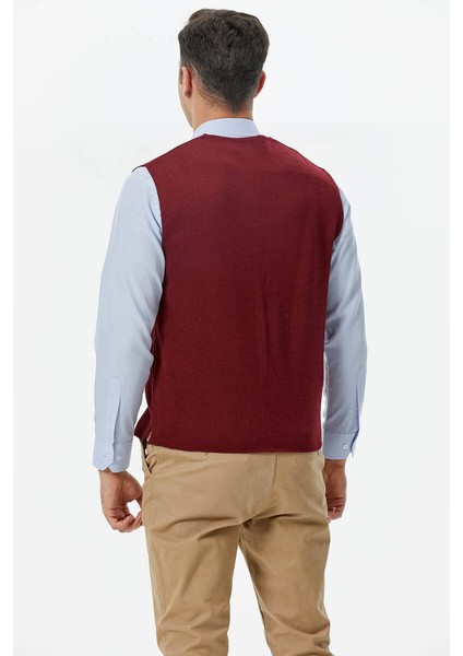 Klasik Triko Düğmeli Triko Yelek - Bordo modelleri